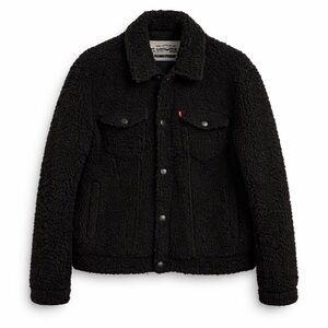Levi’s Black Sherpa Trucker Jacket Faux Fur Lined Button Front Men’s Medium
